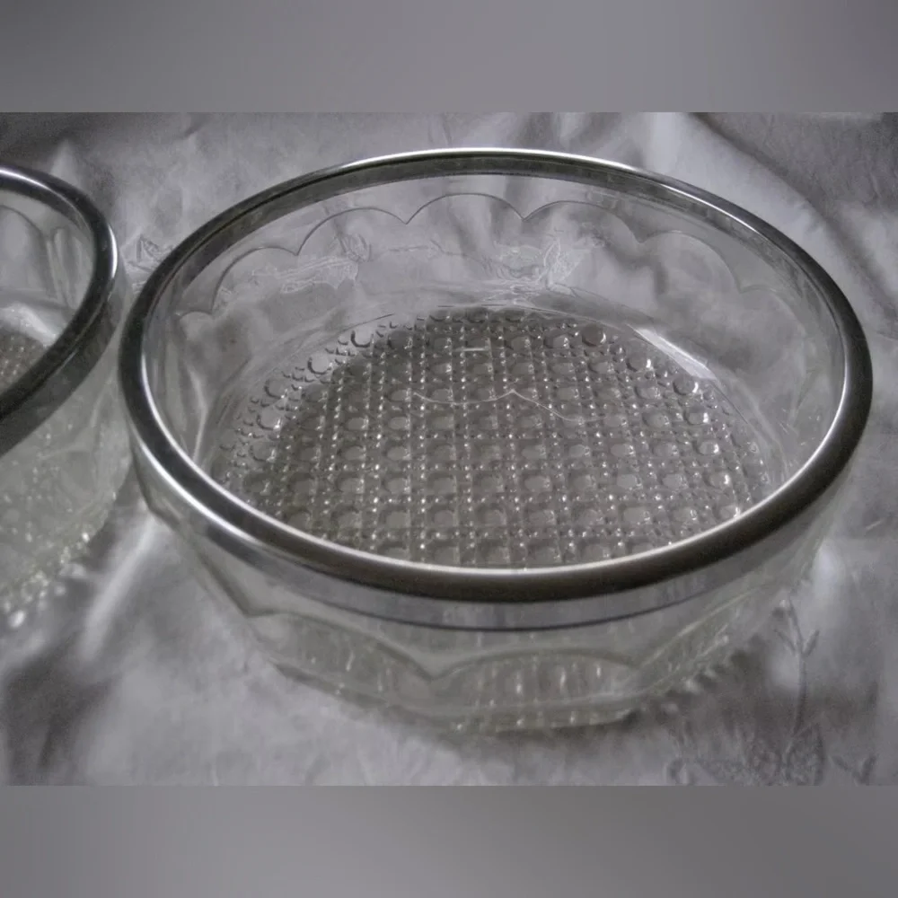 Vintage Pressed Clear Glass Bowl with Silver Plate Rim